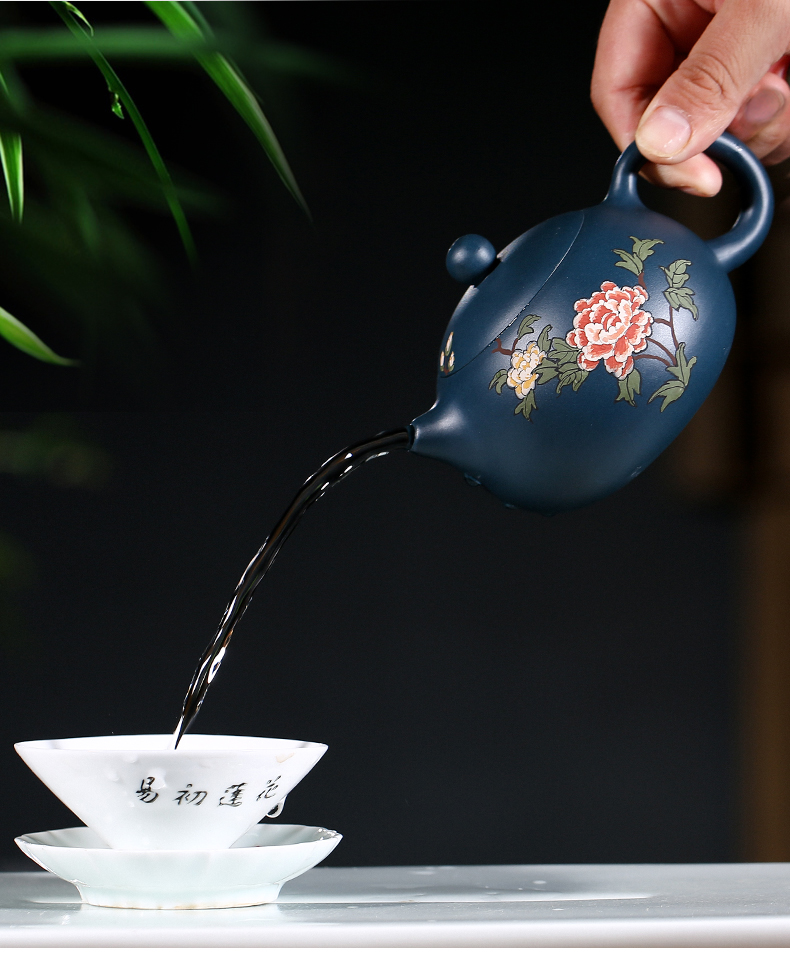 純手工紫砂壺，小巧琺瑯印花紫砂壺