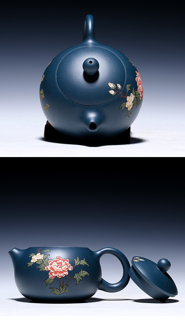 純手工紫砂壺，小巧琺瑯印花紫砂壺